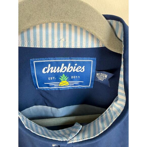 Chubbies Hawaiian Shirt Button Down Neon Martini Glass Party Club Blue Medium - Picture 2 of 6